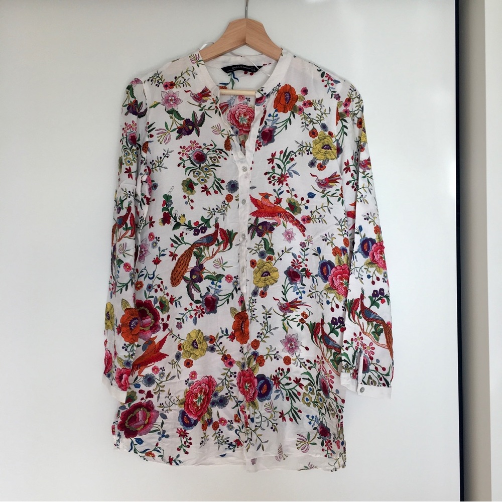 Zara tunic with floral peacock print M